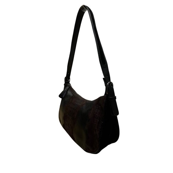 Sondra Roberts Women’s Black & Brown Crocodile Embossed Leather Shoulder Bag - Picture 4 of 11